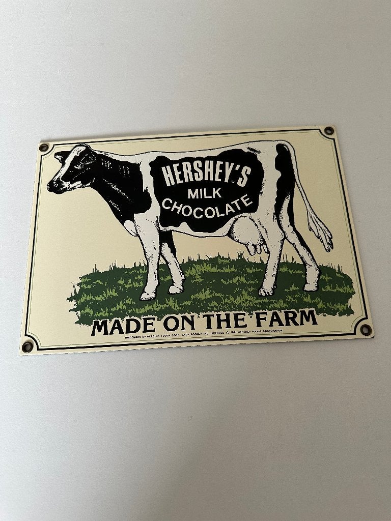 REKLAME BORD Emaille Hershey's milk chocolate 1991, Verzamelen, Merken en Reclamevoorwerpen, Ophalen of Verzenden, Gebruikt, Reclamebord
