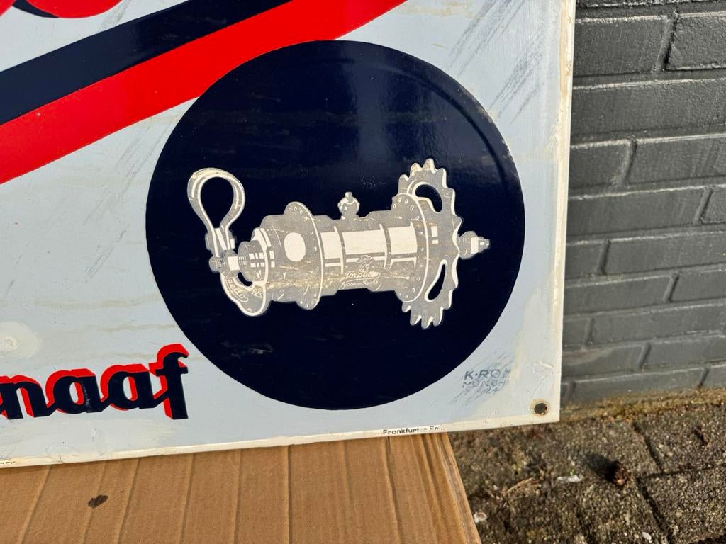 Groot Torpedo Vrijwiel-Remnaaf Emaille Reclamebord, Ophalen