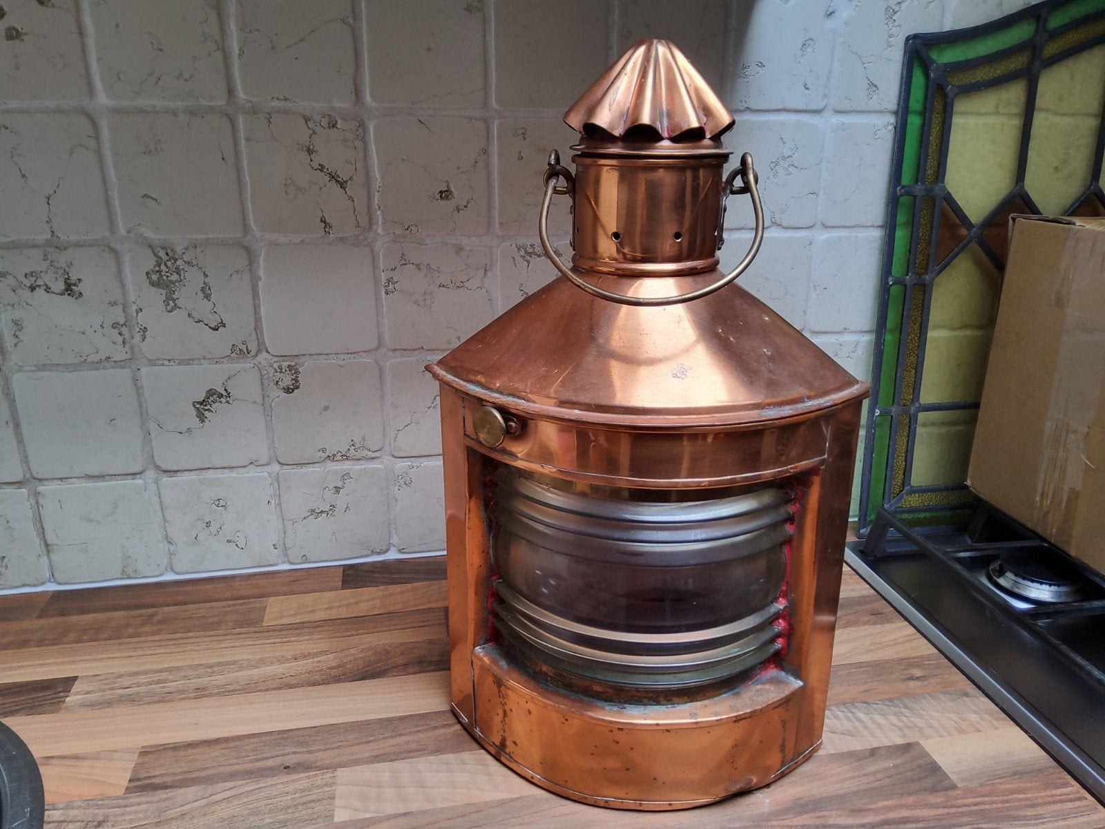Antieke Koperen Scheepslamp - Hoogte 45cm, Ophalen of Verzenden