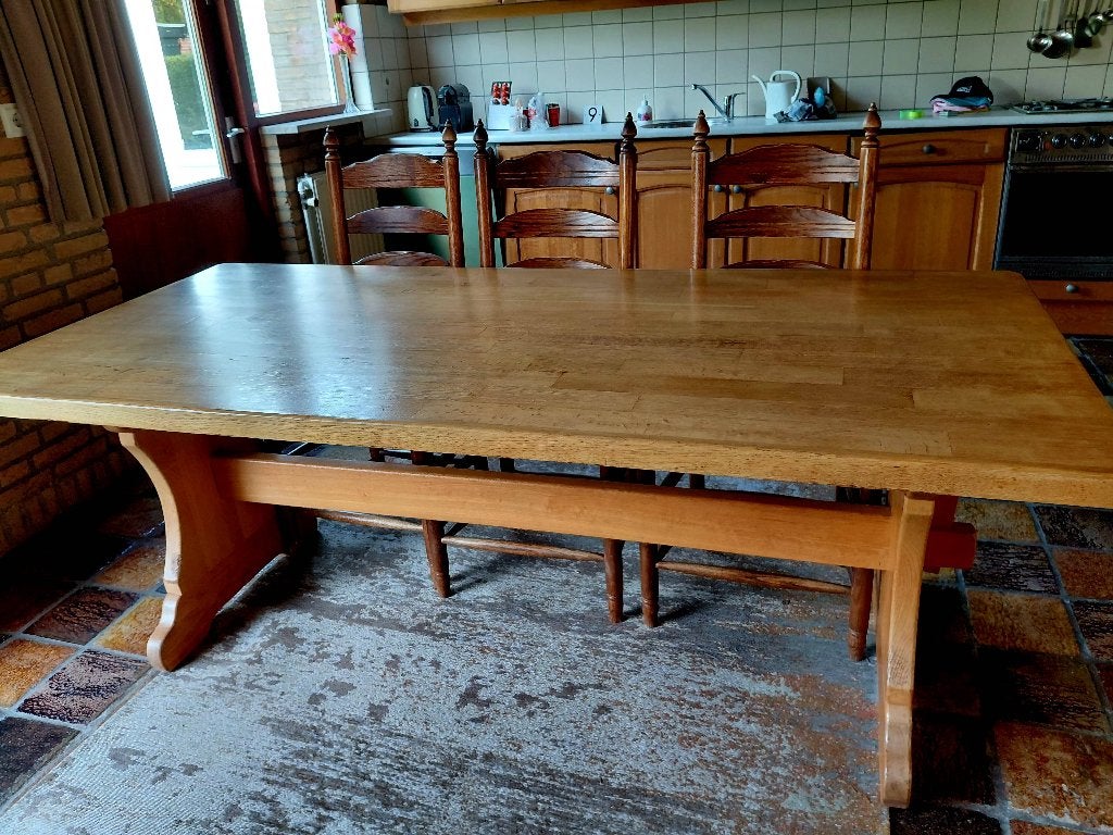 Eettafel met 6 stoelen., Huis en Inrichting, Ophalen, Gebruikt, Eikenhout, Eikenhout