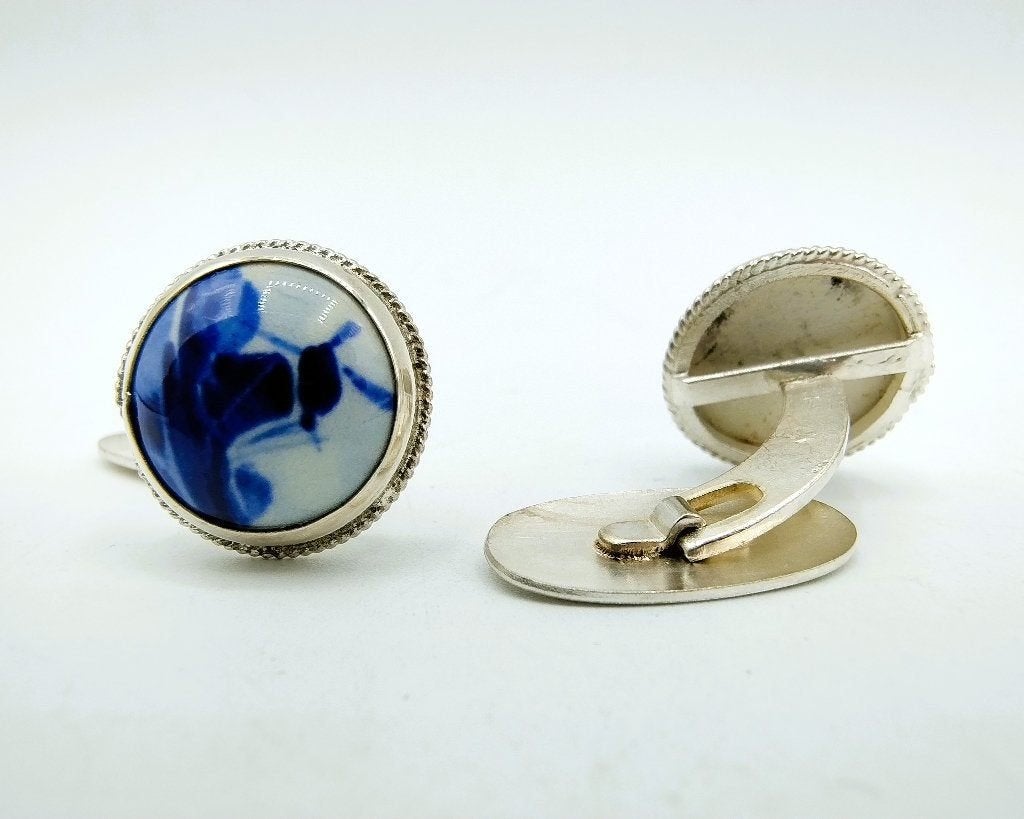 Zilveren manchetknopen, Delfts blauw, 835, Sieraden, Tassen en Uiterlijk, Verzenden, Zilver, Ring