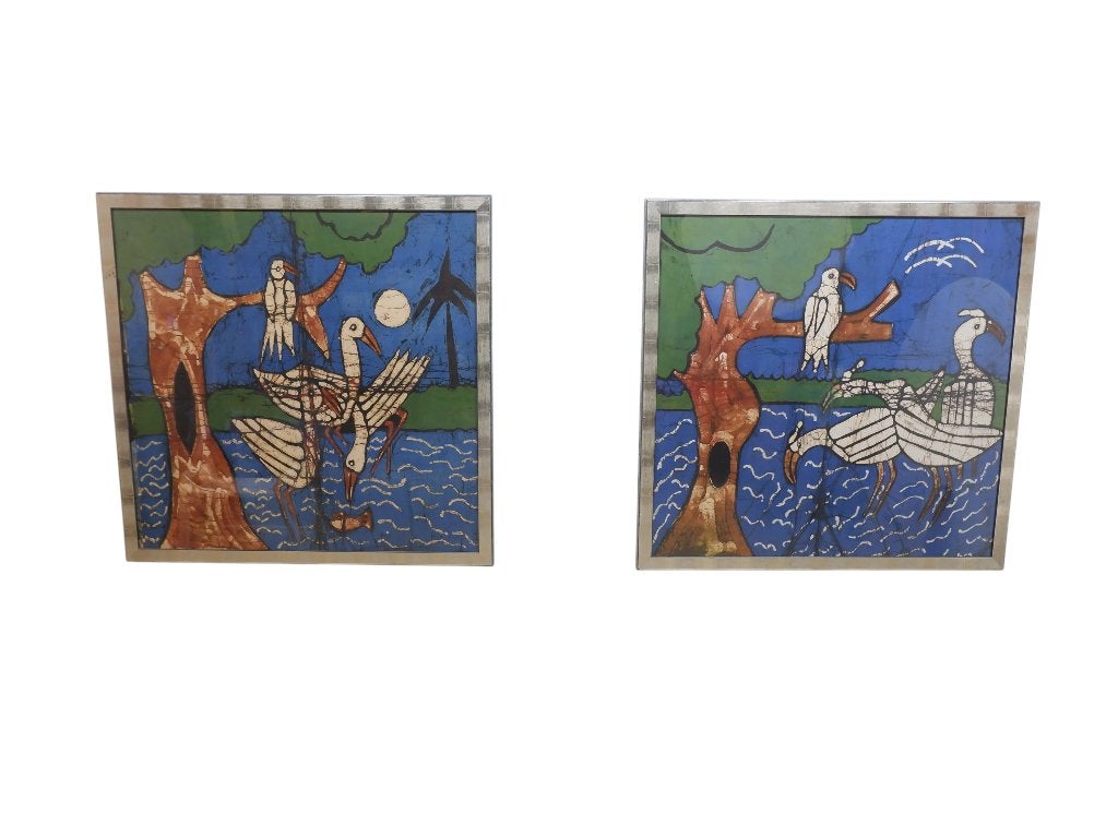 Set van 2 Batik kunstwerken 84x86cm, Ophalen, Overige stijlen, Doek, Dieren