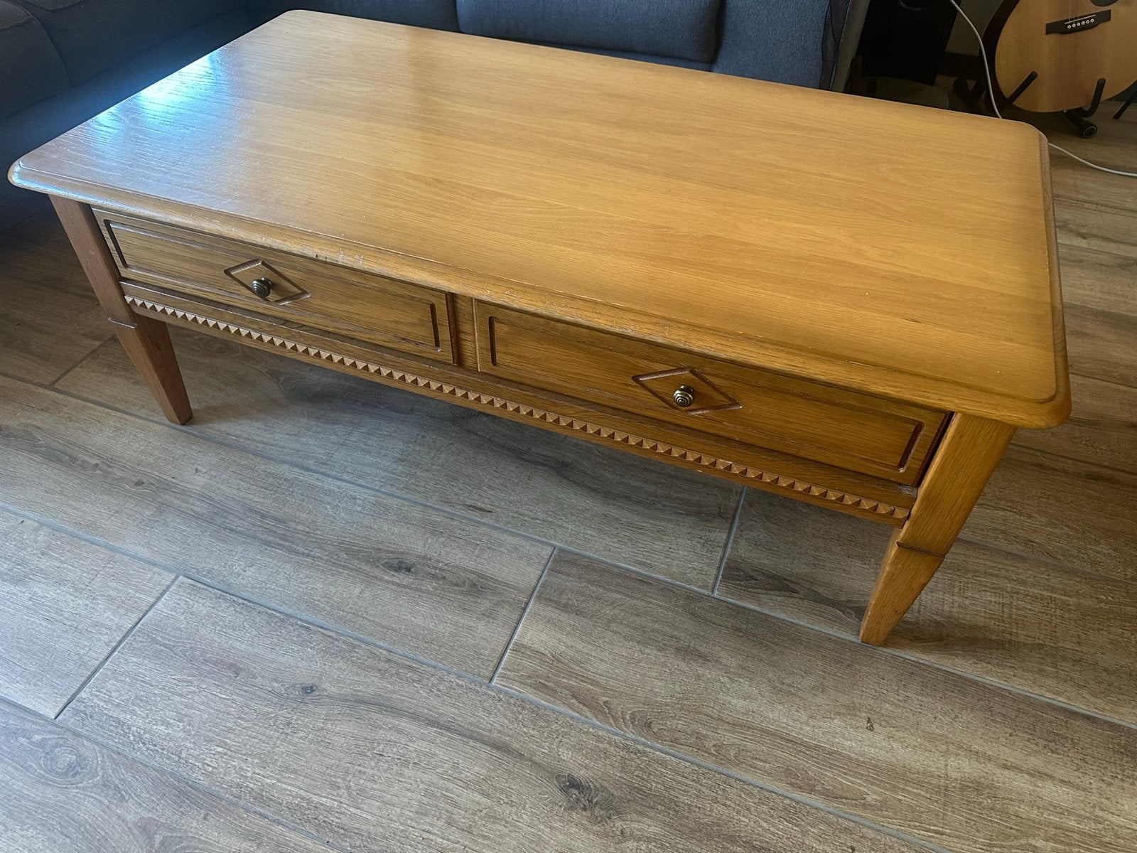 Salontafel - Gepatineerd blank eiken, Ophalen, Gebruikt, 100 tot 150 cm, Eikenhout
