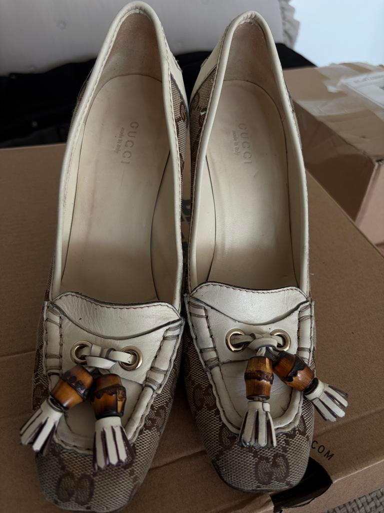 Gucci Hakken met GG-patroon en Bamboe Details - Maat 37C, Ophalen of Verzenden