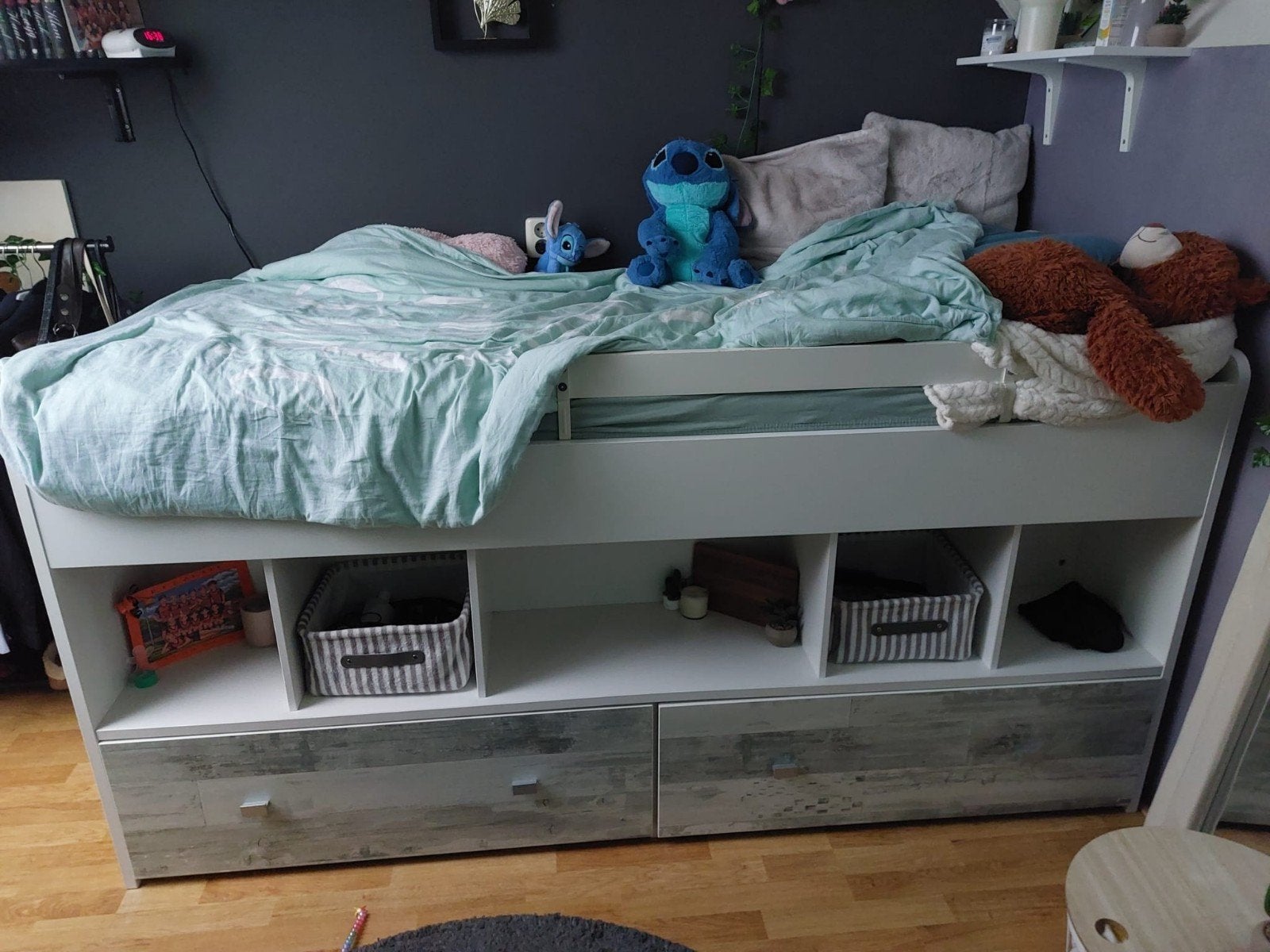 Halfhoogslaper incl latte bodem en met twee ruime lades, Ophalen, Gebruikt, 90 cm, Eenpersoons