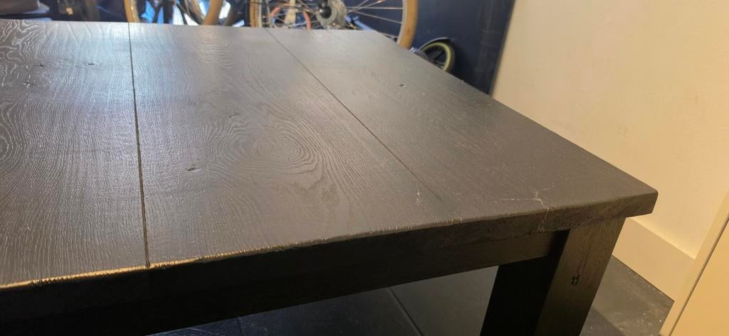ROBUUSTE Zwarte eikenhouten salontafel 100×100, Huis en Inrichting, Ophalen, Gebruikt, 50 tot 100 cm, 50 tot 100 cm