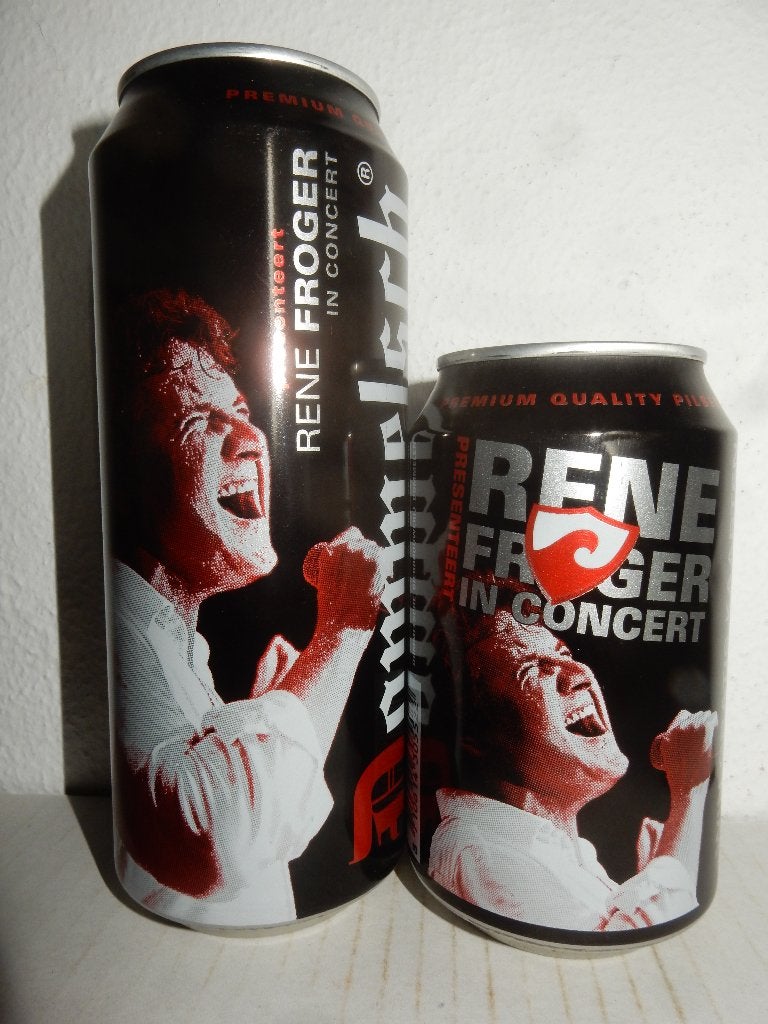 2 Dommelsch RENE FROGER Concert Bierblikjes 33cl en 50cl, Ophalen of Verzenden, Overige typen, Overige merken