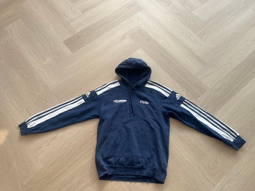 Adidas hoodie blauw met witte strepen - Maat M, Ophalen of Verzenden, Gedragen, Maat 48/50 (M), Blauw