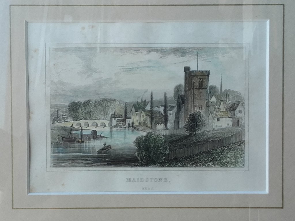 Mooie antieke ingelijste ets uit Engeland van Maidstone., 1800 - 1899, Met tekst, Ophalen of Verzenden, Gravure