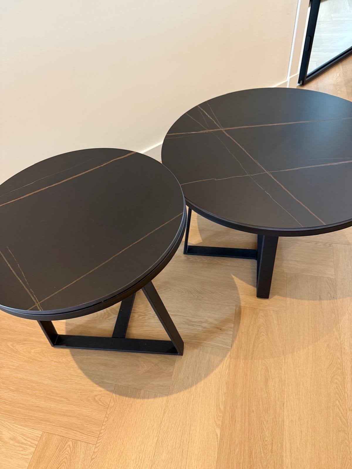 Salontafel set Tanner rond marmerlook zwart, Ophalen, Overige materialen, Rond, Nieuw