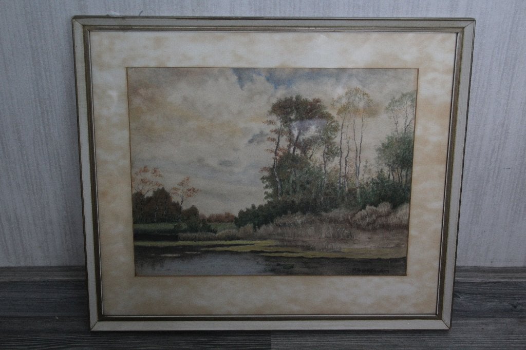 M.Th. van Stegeren - Tekening in kleur gelijst, Ophalen of Verzenden, Tekening, Handgemaakt