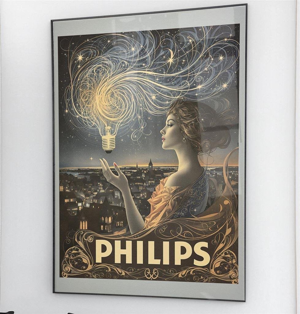 PHILIPS Reclame Lampen Affiche art nouveau Poster, Verzamelen, Verzenden, Nieuw, Reclamebord