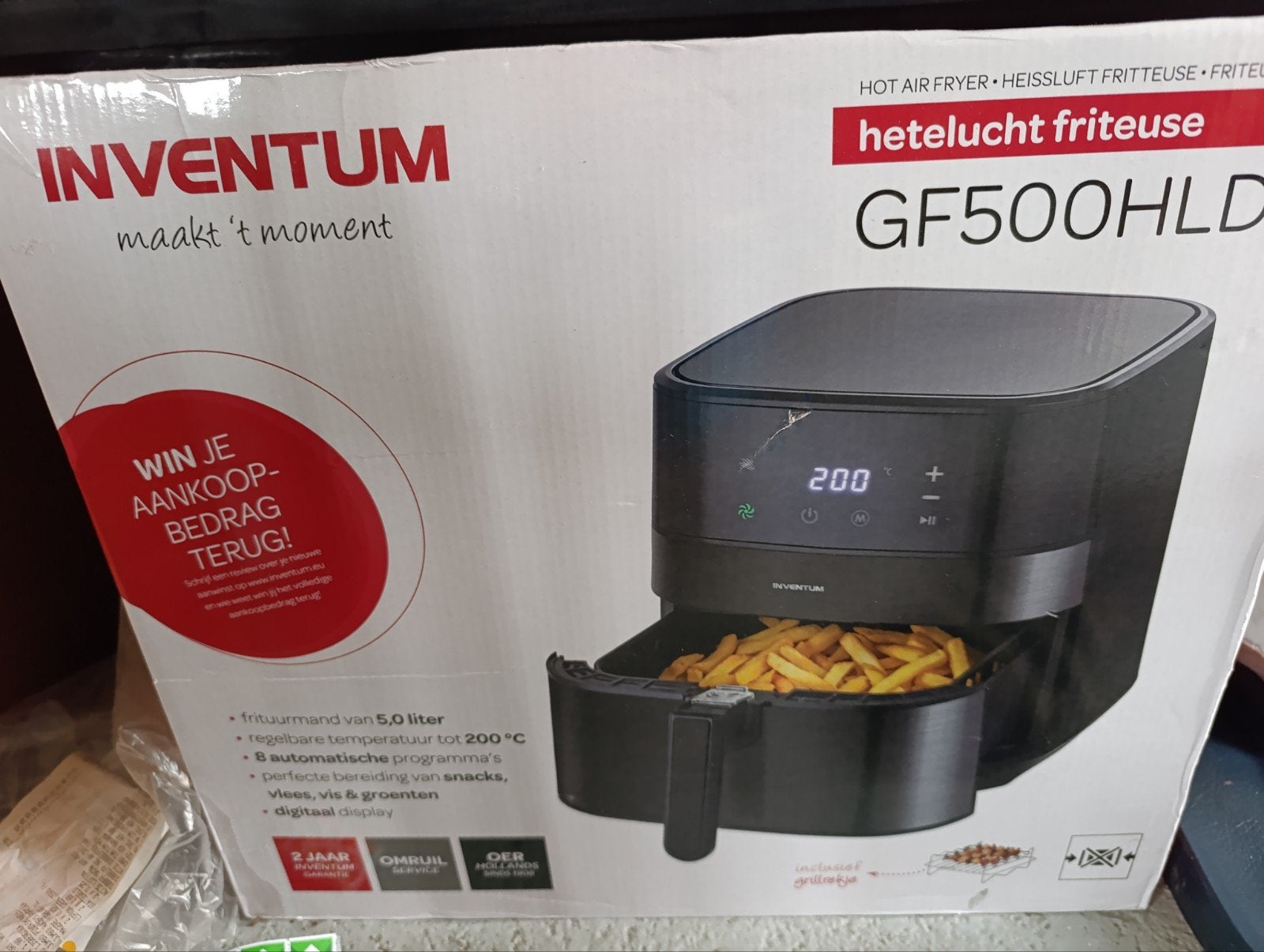 Nieuwe Inventum Airfryer GF500HLDB - 5L hetelucht friteuse, Ophalen, Nieuw, Airfryer, 750 t/m 999 gram