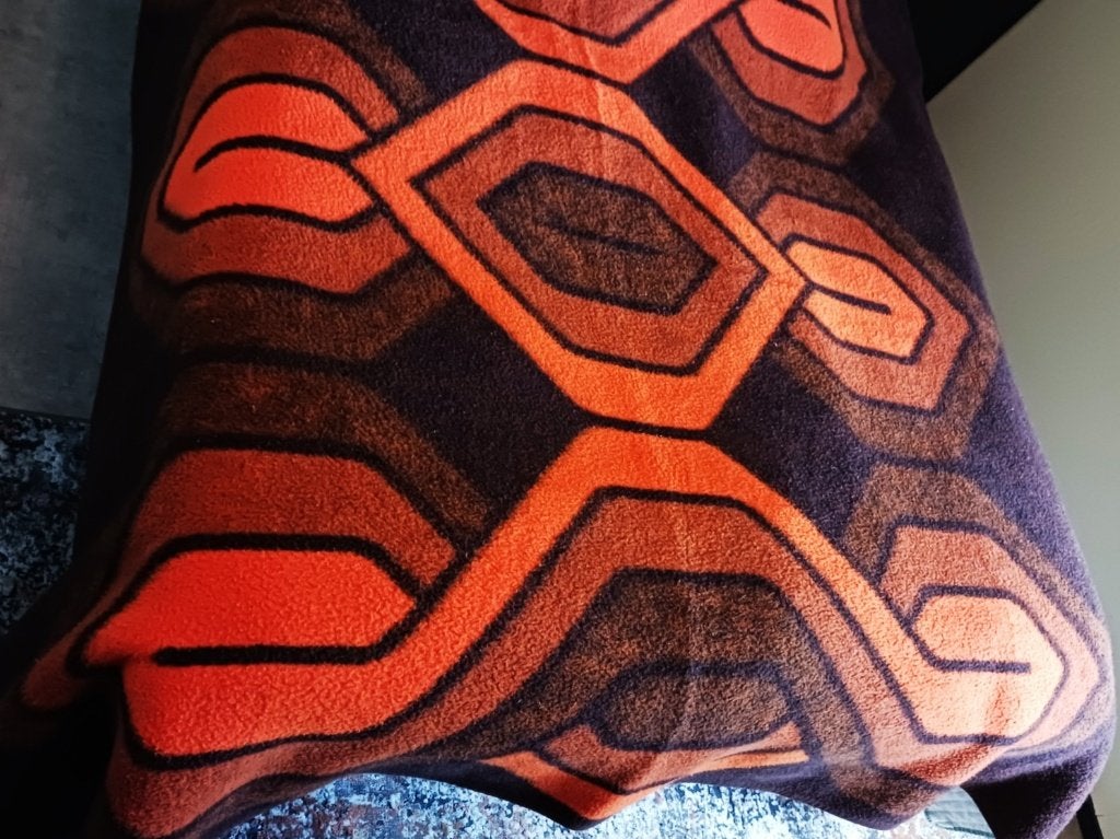 Vintage Didas Dralon Deken Space Age Oranje Bruin – Jaren 70, Ophalen of Verzenden, Gebruikt, Woondeken, Oranje