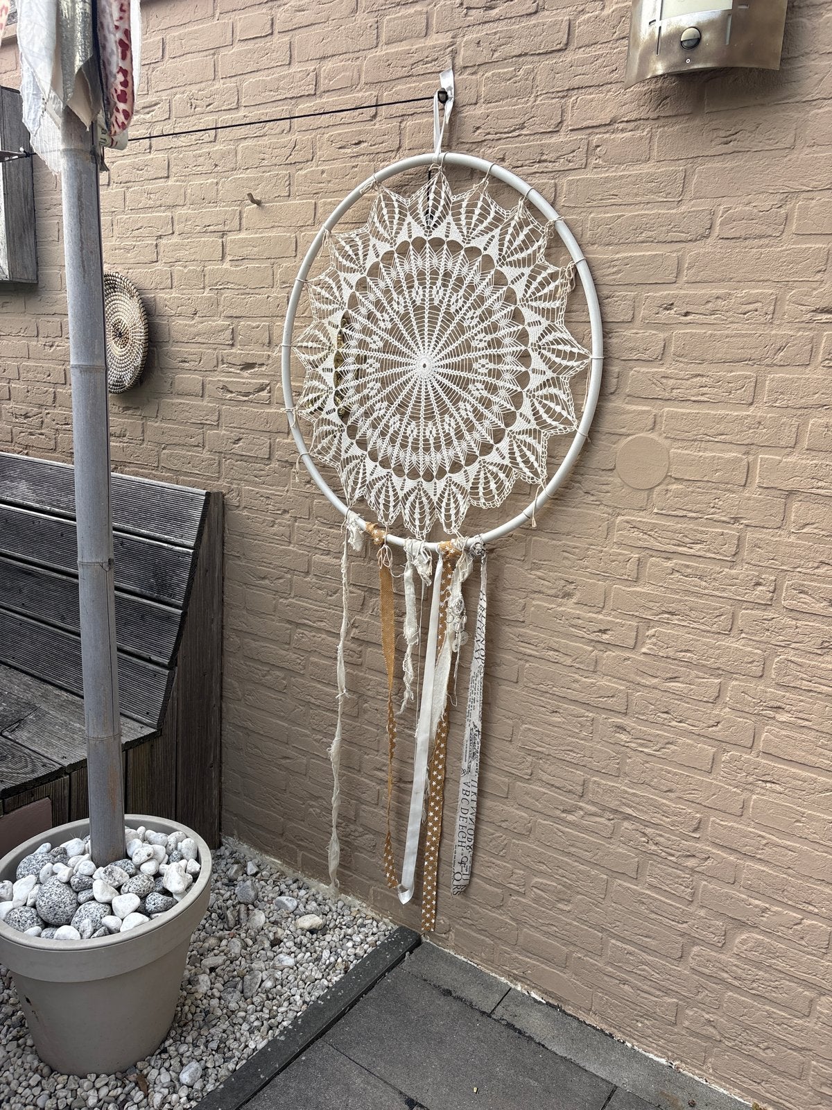 Grote Dromenvanger - Handgemaakt met Gehaakt Kant, Ophalen, Gebruikt, Boho, Wit