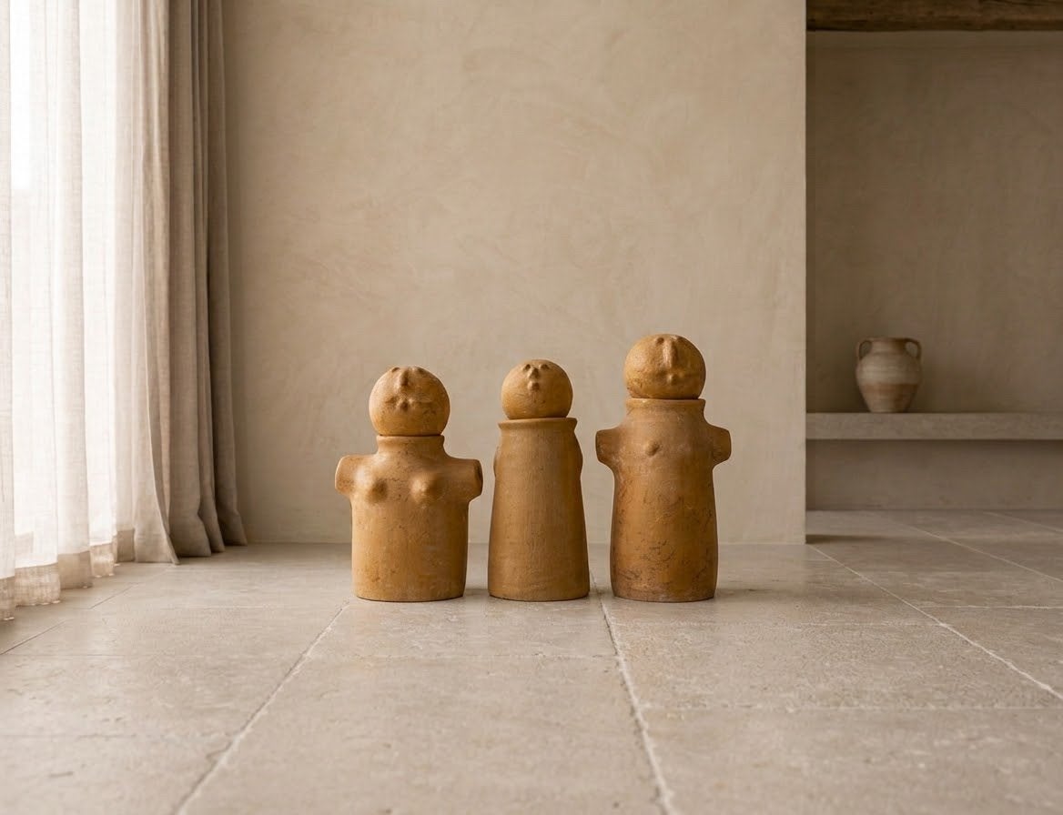 Set van 3 terracotta sculpturen, Ophalen of Verzenden, Handgemaakt, 20 - 50 cm, Steen of Keramiek