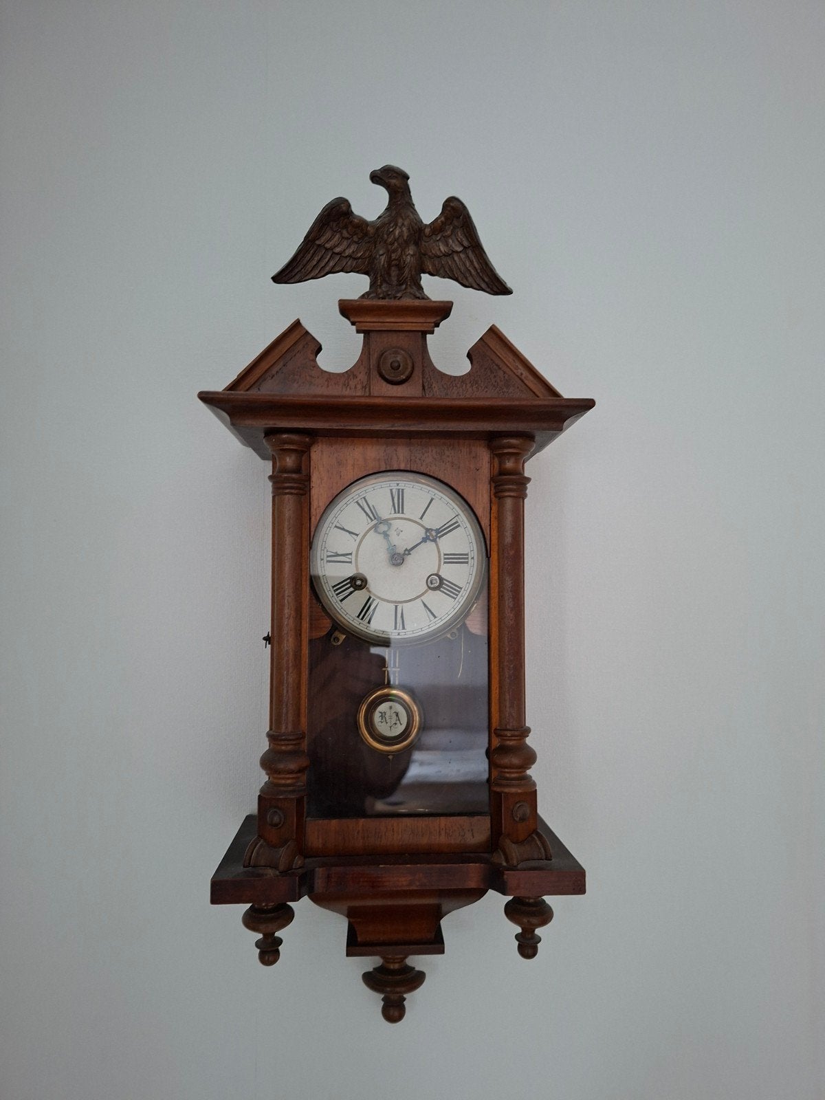 Antieke Junghans Wandklok met Adelaar, Antiek en Kunst, Ophalen