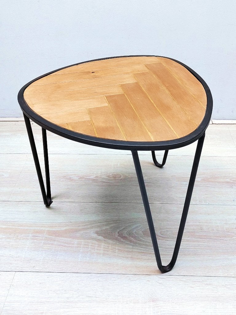 Gered metalen bijzettafelframe met visgraatblad, Ophalen, Minder dan 45 cm, Minder dan 55 cm, Rond