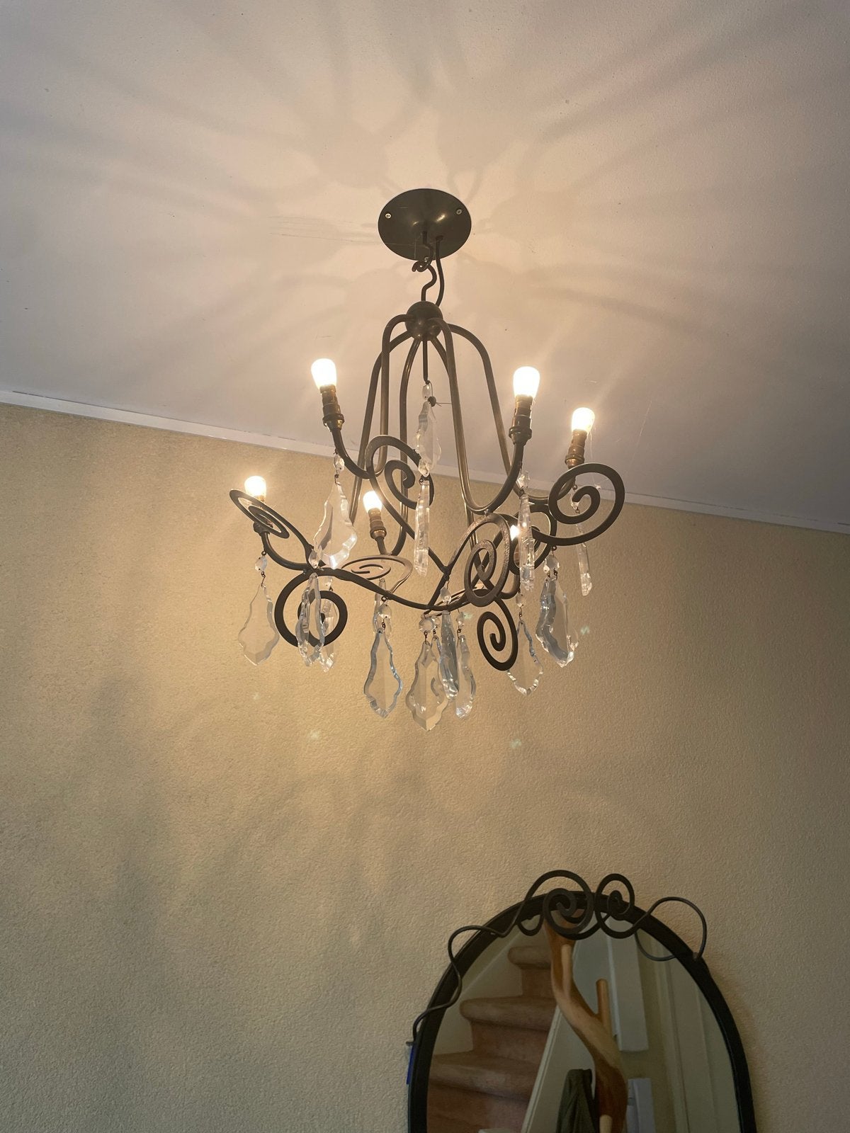 Maroeska Metz design Kroonluchter met Kristallen Hangers, Ophalen, Gebruikt, Metaal, Overige fittingen