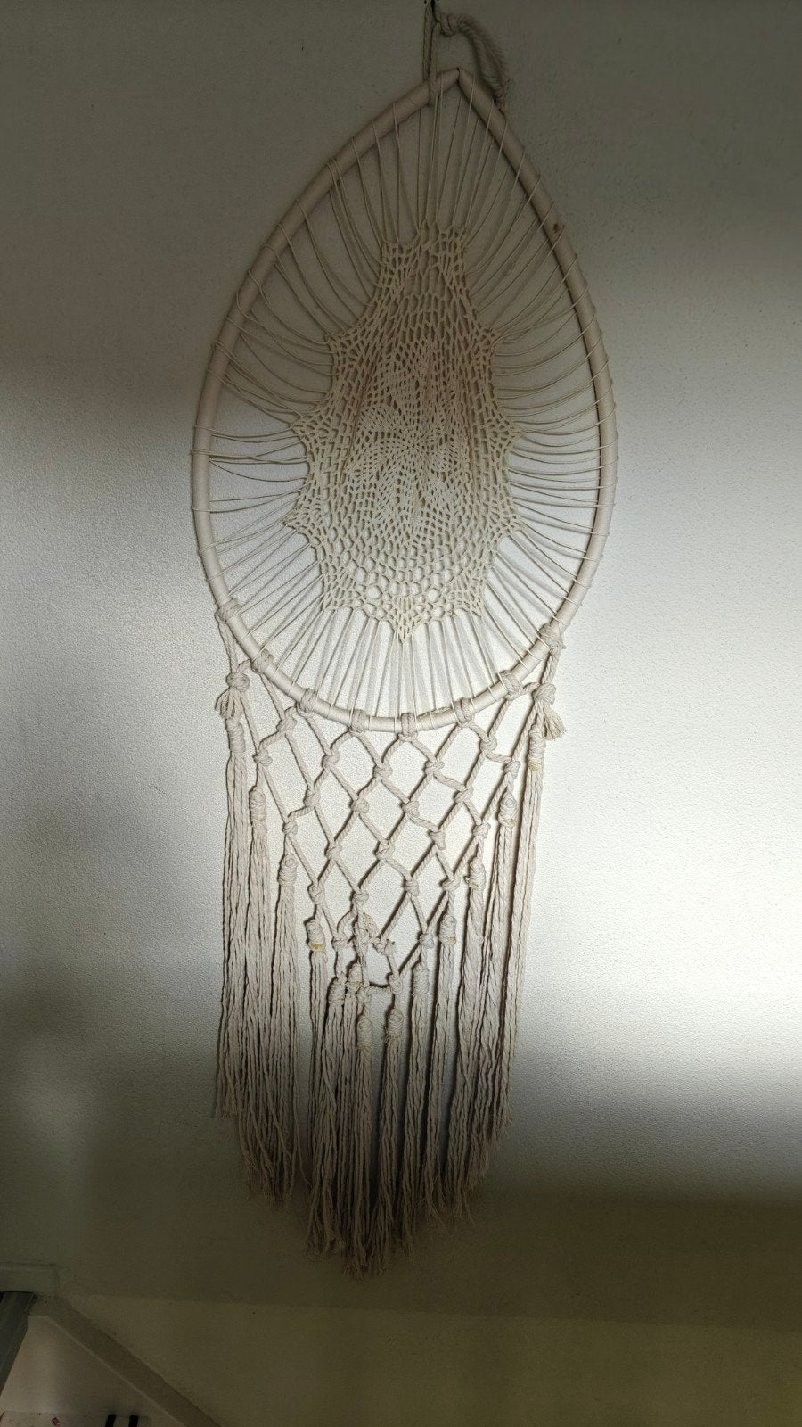 Handgemaakte Macramé Wandhanger - Boho Stijl, Beige, Textiel, Ophalen of Verzenden, Zo goed als nieuw
