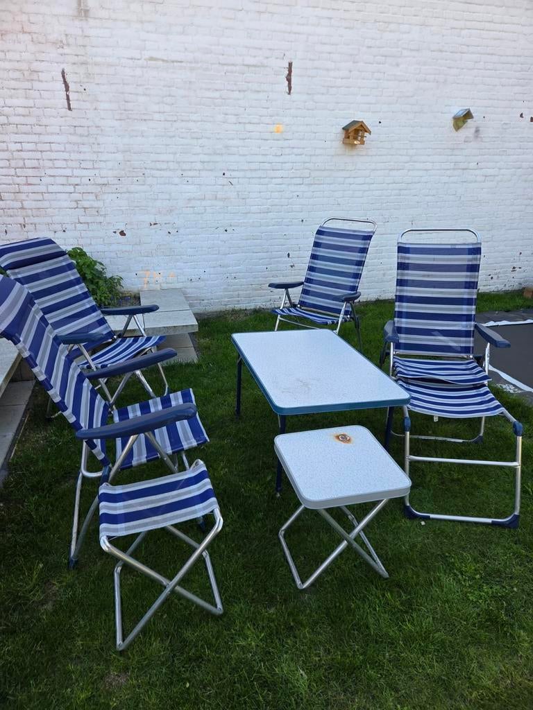 Crespo campingstoelenset met tafel en voetenbankjes, Caravans en Kamperen, Ophalen, Gebruikt, Campingstoel