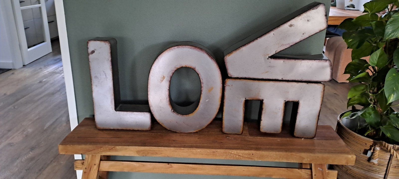 decoratieve letters ijzer roest patina 40cm LOVE, Ophalen, Zo goed als nieuw, Metaal, Grijs