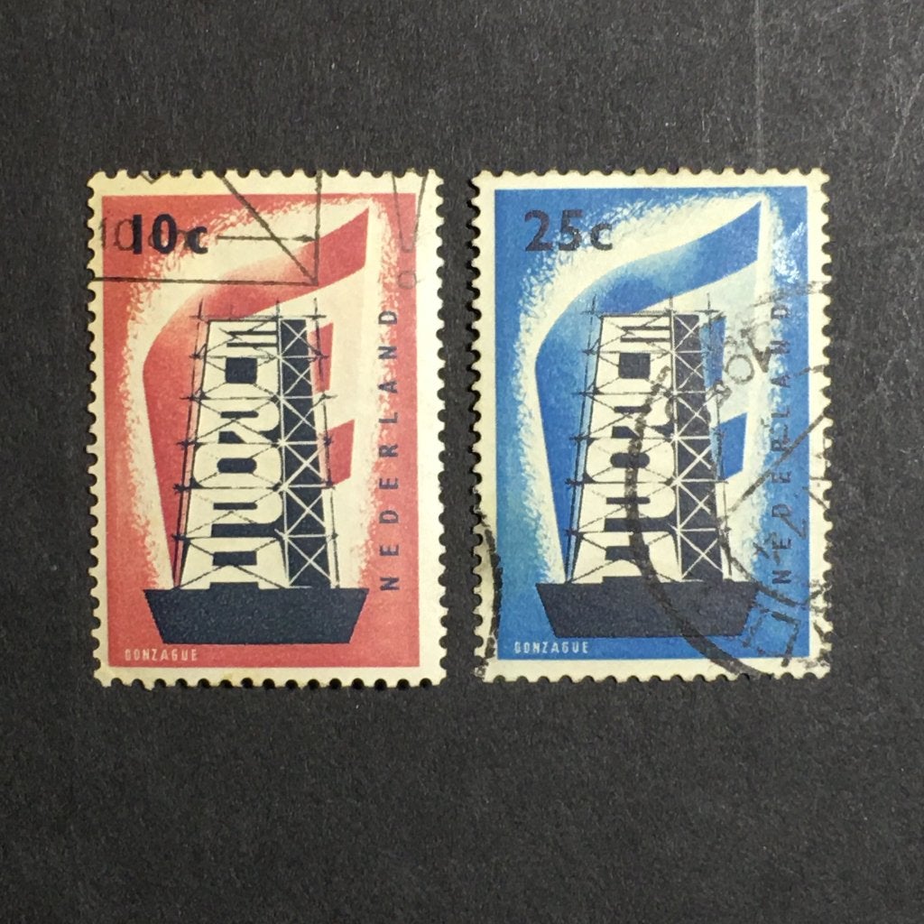 i34-681gpl Nederland 1956 NVPH 681 + 682 gestempeld/plakker, Ophalen of Verzenden, Na 1940, Gestempeld