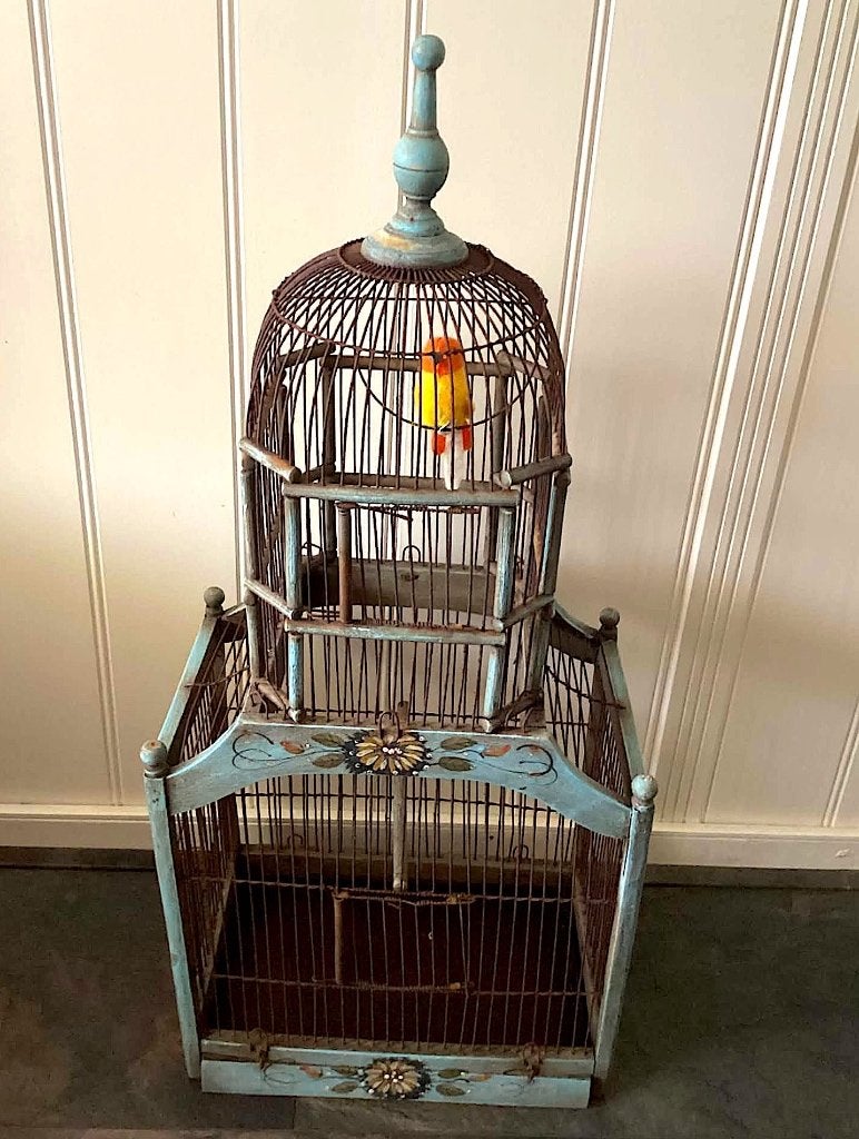 Antieke hand geschilderde vogelkooi victoriaanse stijl, Ophalen