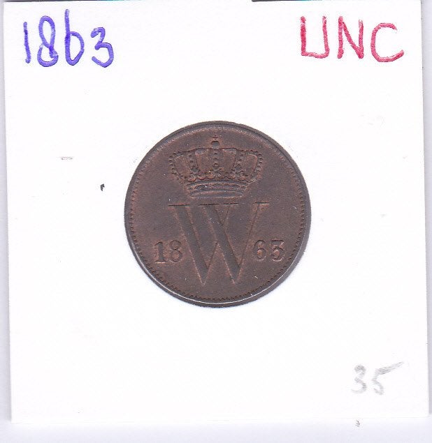 TOPPER: Schitterende 1 cent 1863 Willem 3 UNC voor 35 euro, Postzegels en Munten, Munten | Nederland, Ophalen of Verzenden, Koning Willem III