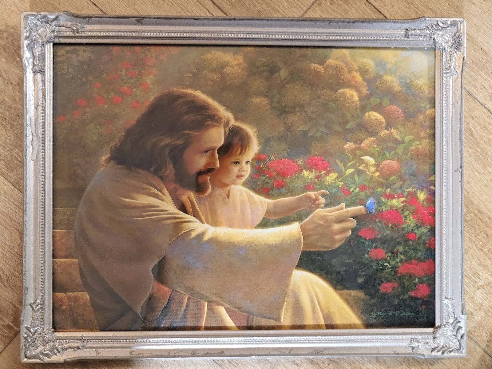 Jezus met kind en vlinder schilderij (GEEN SCHILDERIJLIJST), Ophalen, Doek, Portret of Personen, Olieverf