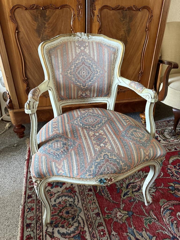 Vintage fauteuil/stoel aztec print, Huis en Inrichting, Ophalen, Gebruikt, Vintage, 75 tot 100 cm