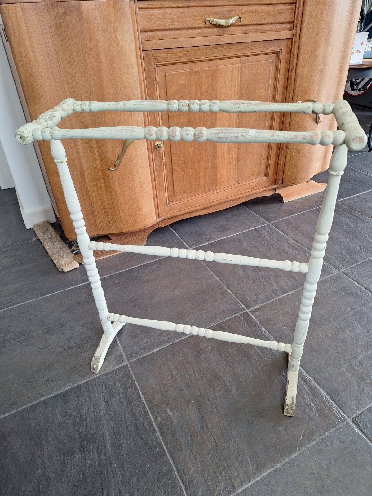 Vintage houten handdoekrek - Brocante stijl, Ophalen