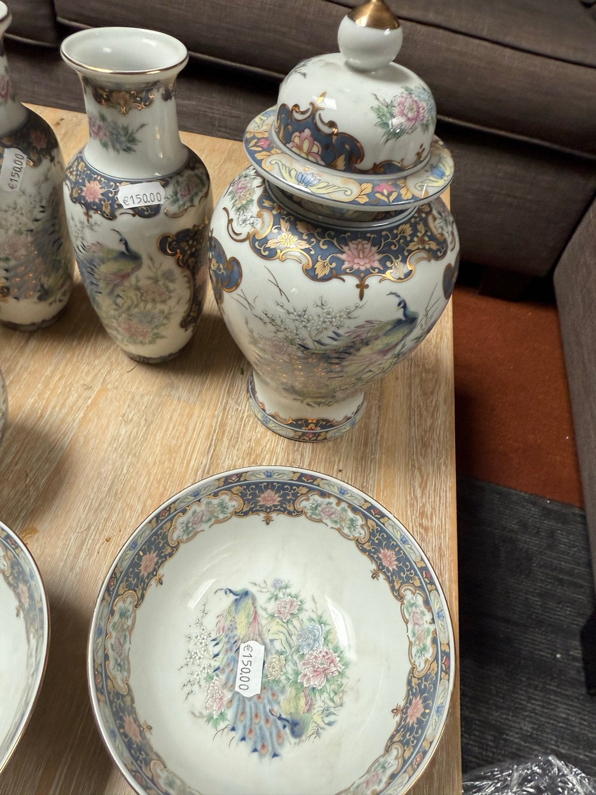Prachtige japanse porseleinen vazen en schalen met pauw, Antiek en Kunst, Ophalen
