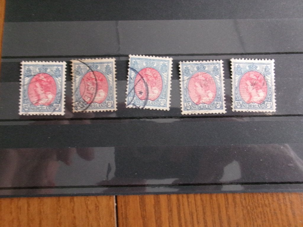 1908 - 5 x koningin wilhelmina 15 ct (168a), Postzegels en Munten, Ophalen of Verzenden, Gestempeld