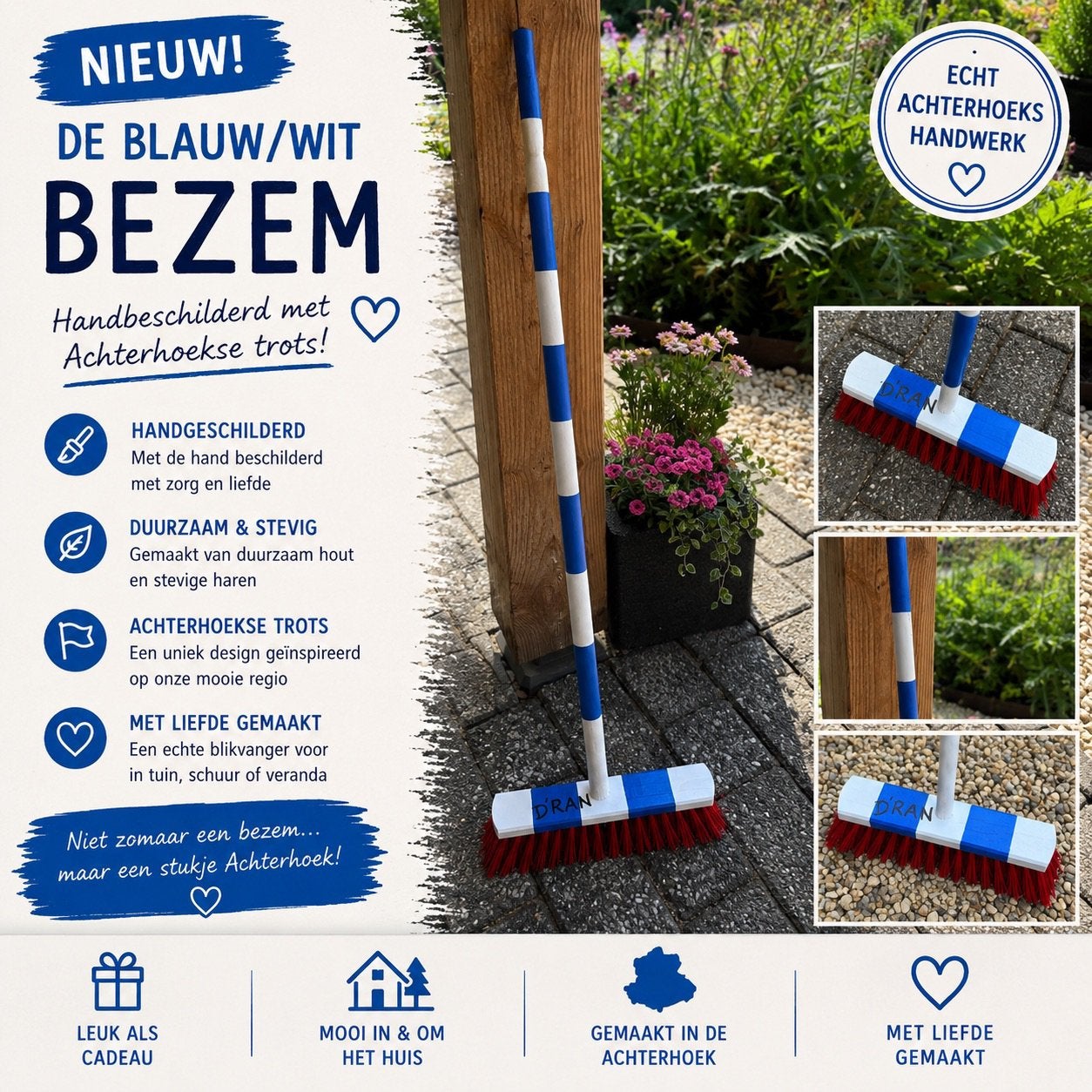 Blauw/wit bezem, Ophalen, Nieuw, Bezem