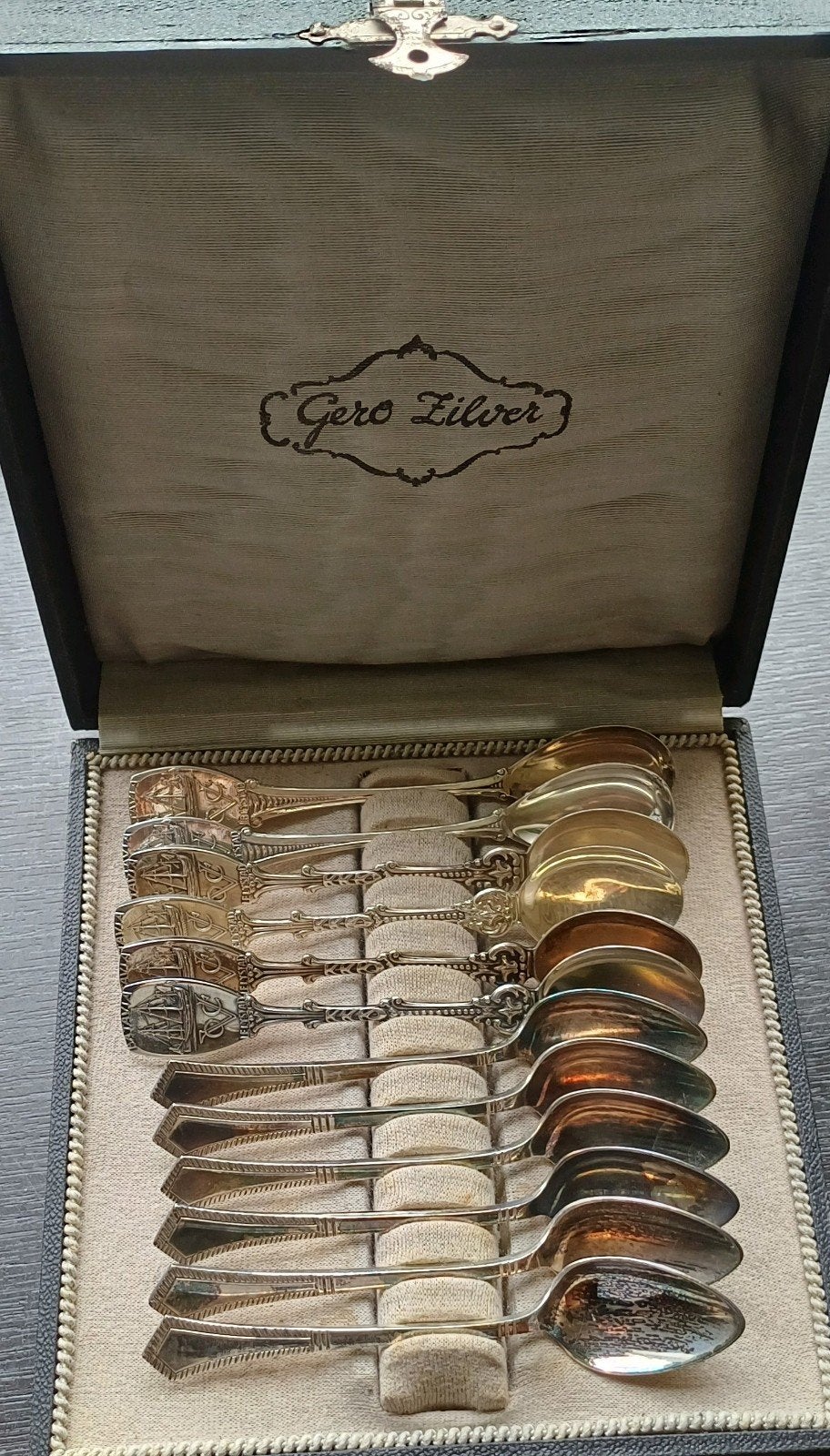 12 Verzilverde VOC theelepels in box, Ophalen of Verzenden