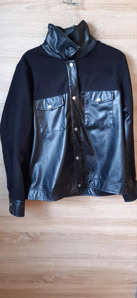 Zwarte Shein jas met leren details - Maat L, Ophalen of Verzenden