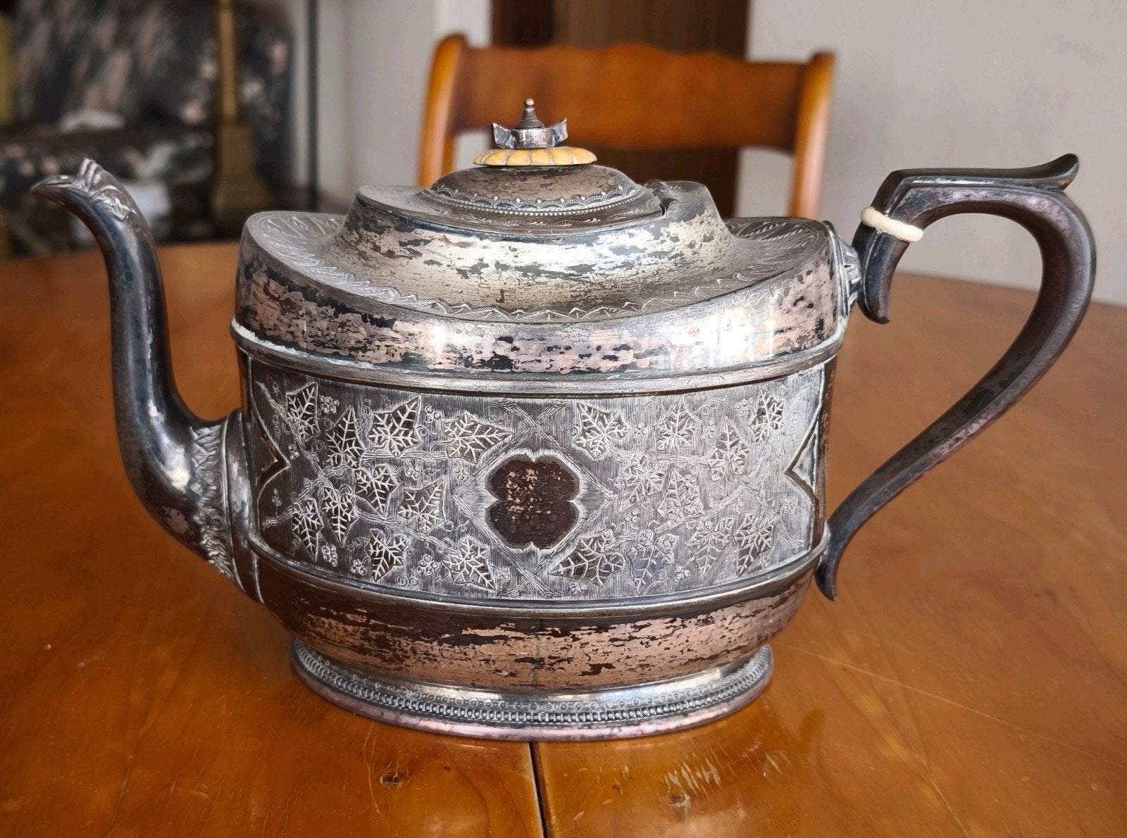 Antieke verzilverde theepot van Shaw & Fisher, Sheffield, Antiek en Kunst, Antiek | Goud en Zilver, Ophalen of Verzenden