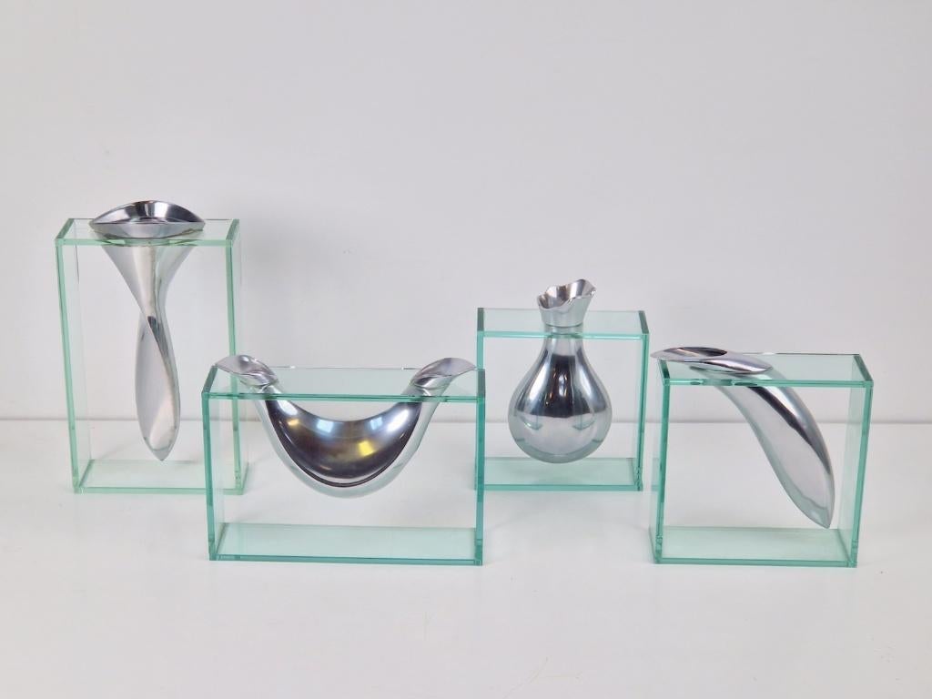 Set 4 modernist art object vaas lisa mori ’80 design glas, Ophalen of Verzenden