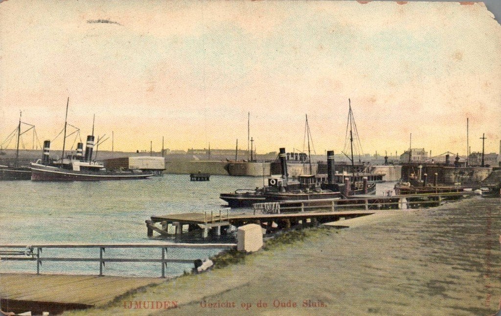 IJmuiden, Gezicht op de oude sluis, tulpkaart, Ophalen of Verzenden, Voor 1920, Noord-Holland