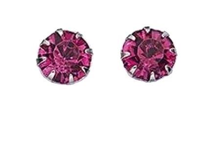 Oorbellen knopjes met zirkonia roze-robijn - zilver