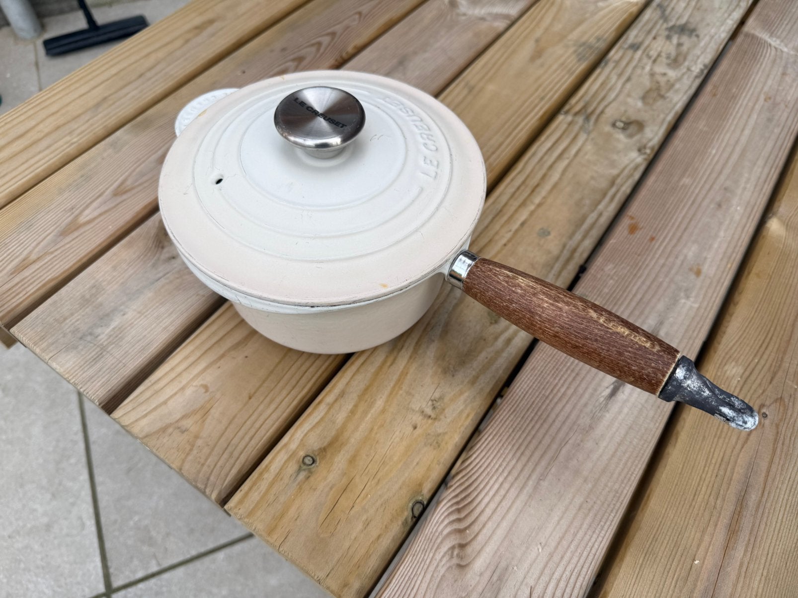 Le Creuset Steelpan - met deksel - ø 18 cm / 1.8l, Gebruikt, Gietijzer, Le Creuset, Ophalen of Verzenden