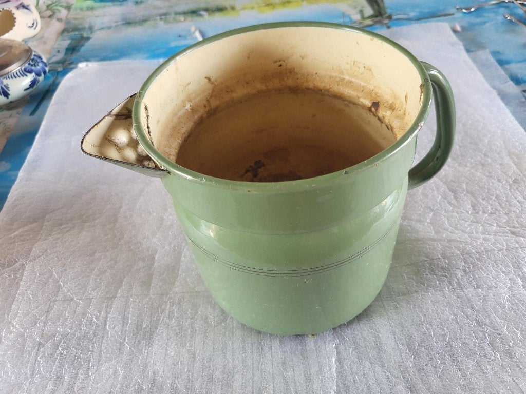 Vintage Groene Emaille Maatbeker/Kan, Ophalen