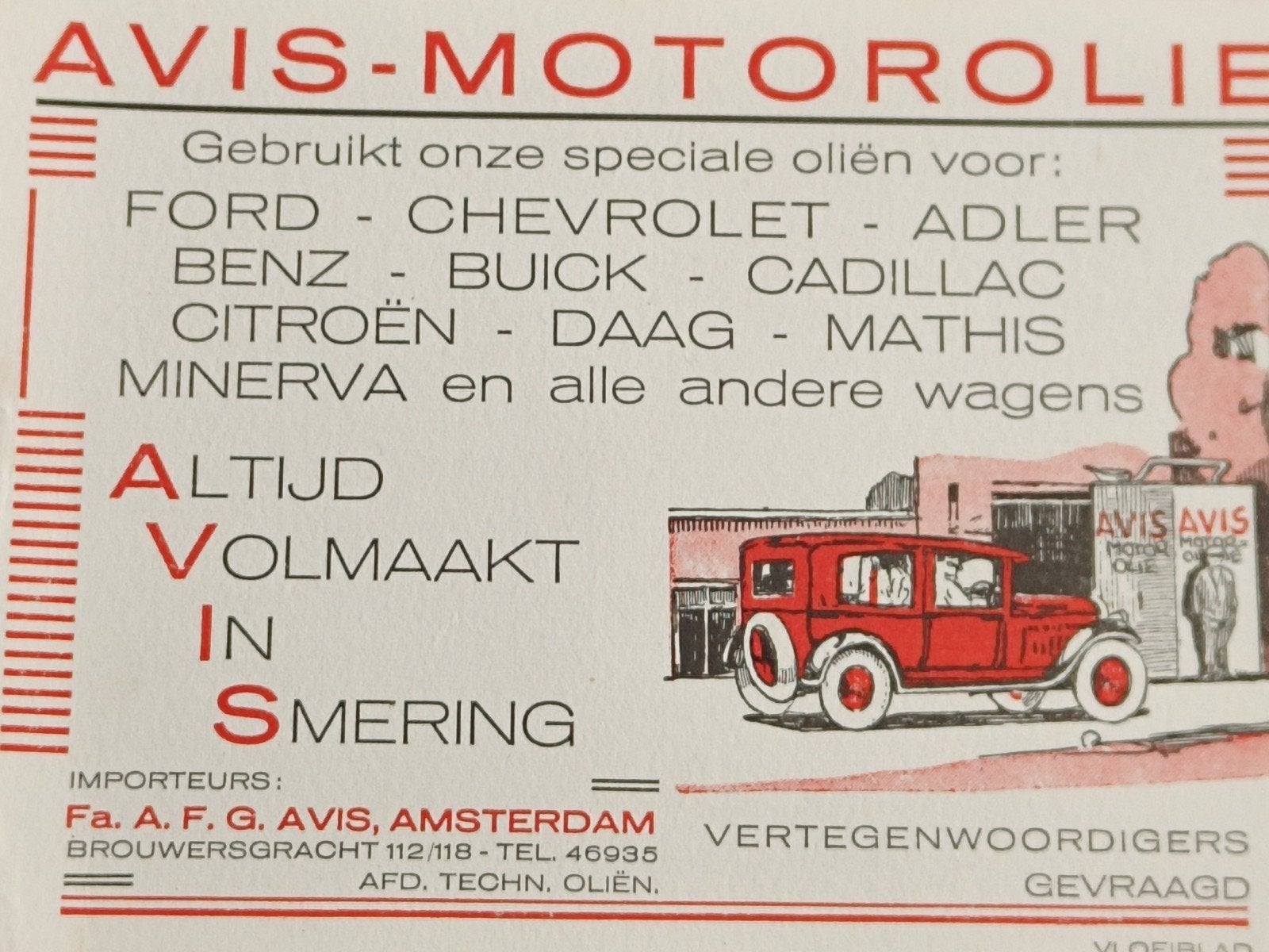 AVIS MOTOROLIE, AMSTERDAM, OLIE, VLOEIBLAD, RECLAME, Verzamelen, Verzenden, Gebruikt, Reclamebord