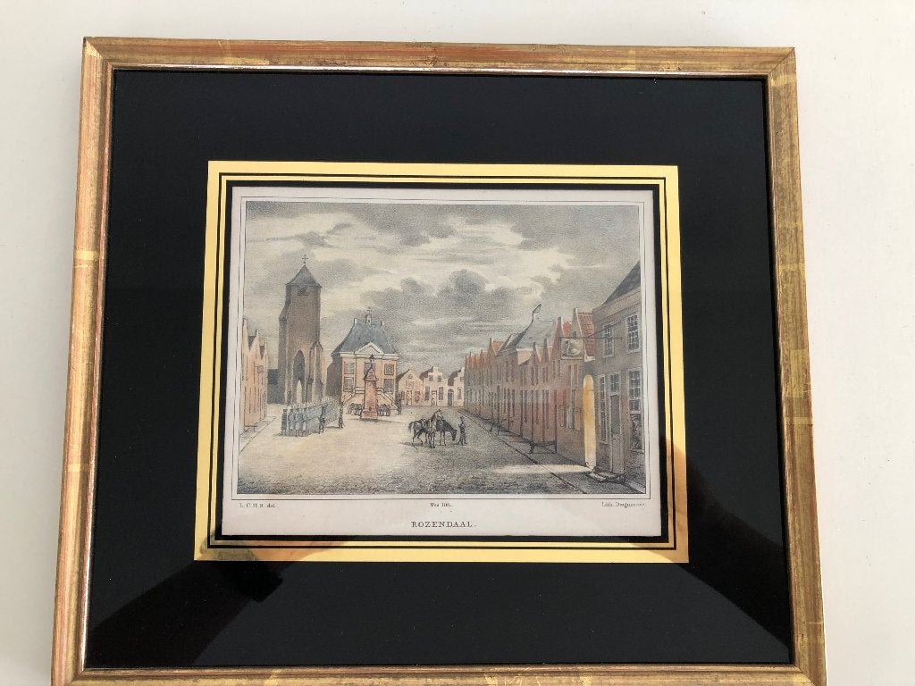 Markt Roosendaal, oud ingekleurde & ingelijste litho 1832, Antiek en Kunst, Kunst | Etsen en Gravures, 1800 - 1899, Stadsgezicht