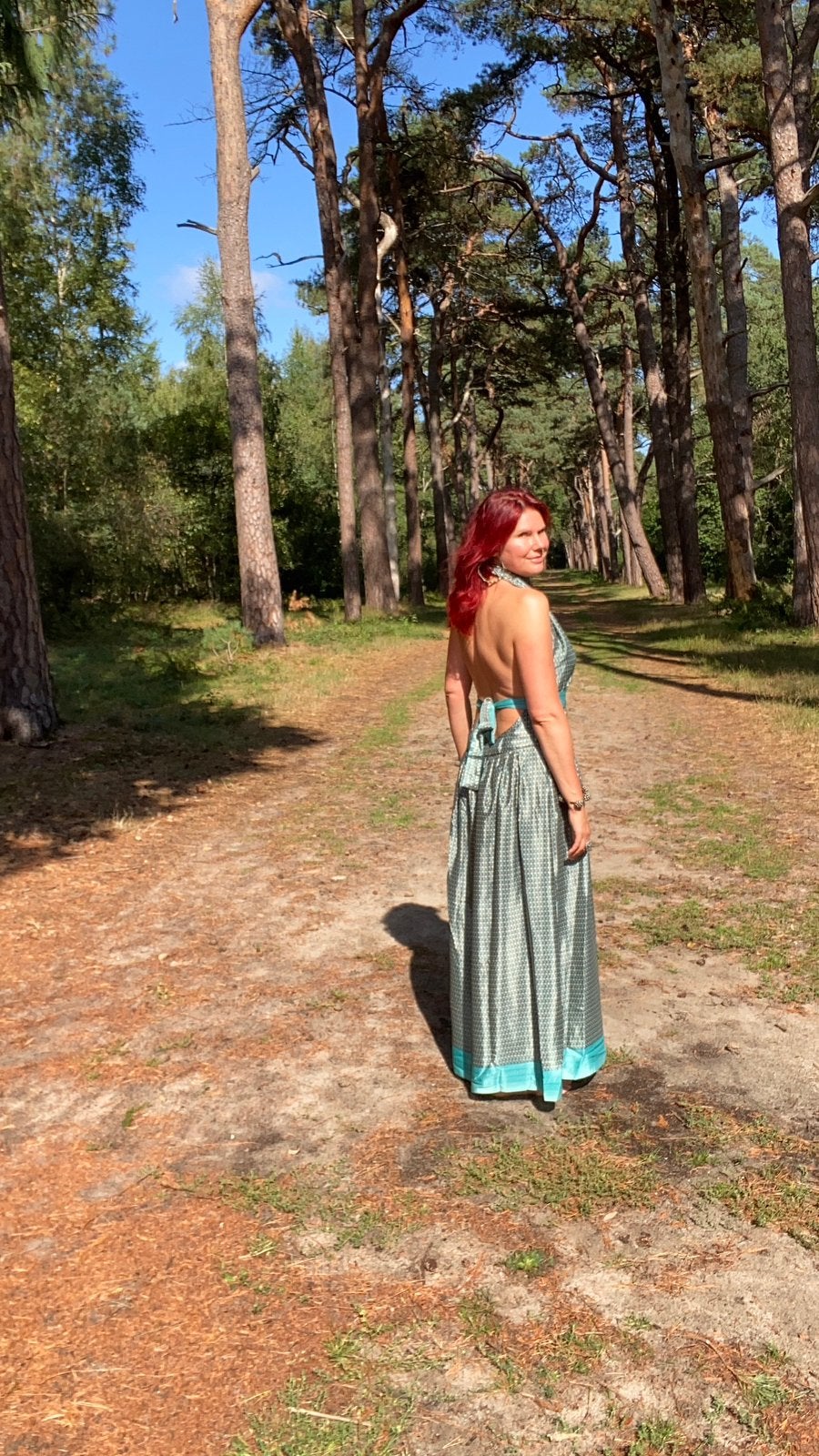 ZAZI Vintage Deepali dress M/L turquoise, Kleding | Dames, Ophalen of Verzenden, Zo goed als nieuw, Blauw, Onder de knie