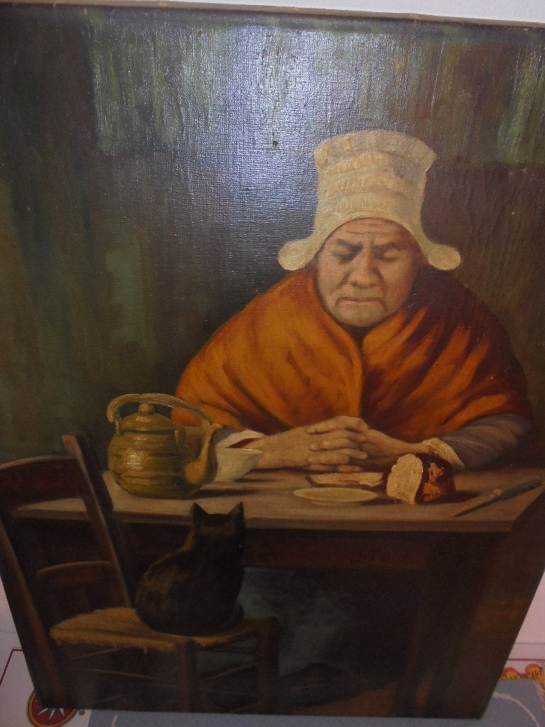 Antiek schilderstuk  olieverf doekmaat 60x80 cm, Ophalen