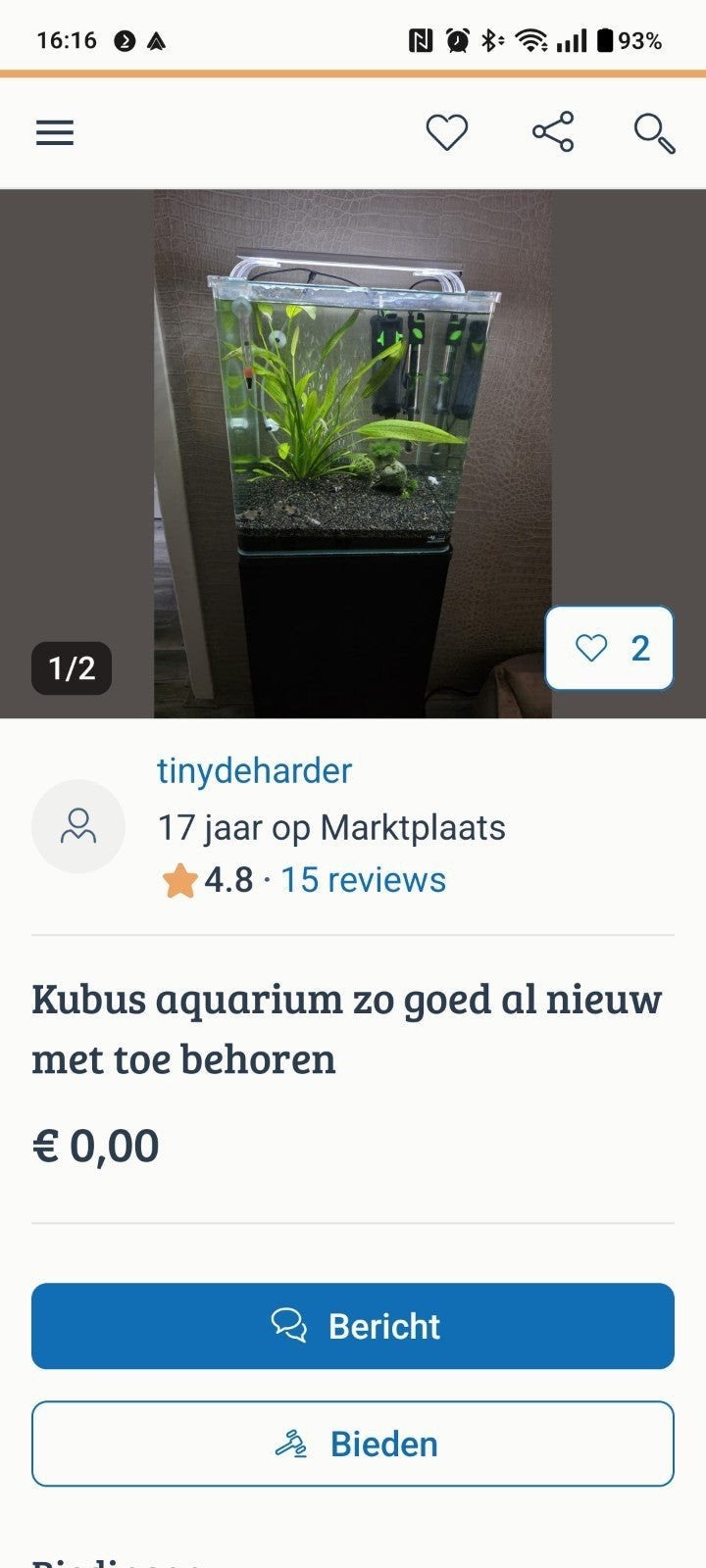 zo goed als nieuw   kubus aquarium, Ophalen, Zo goed als nieuw