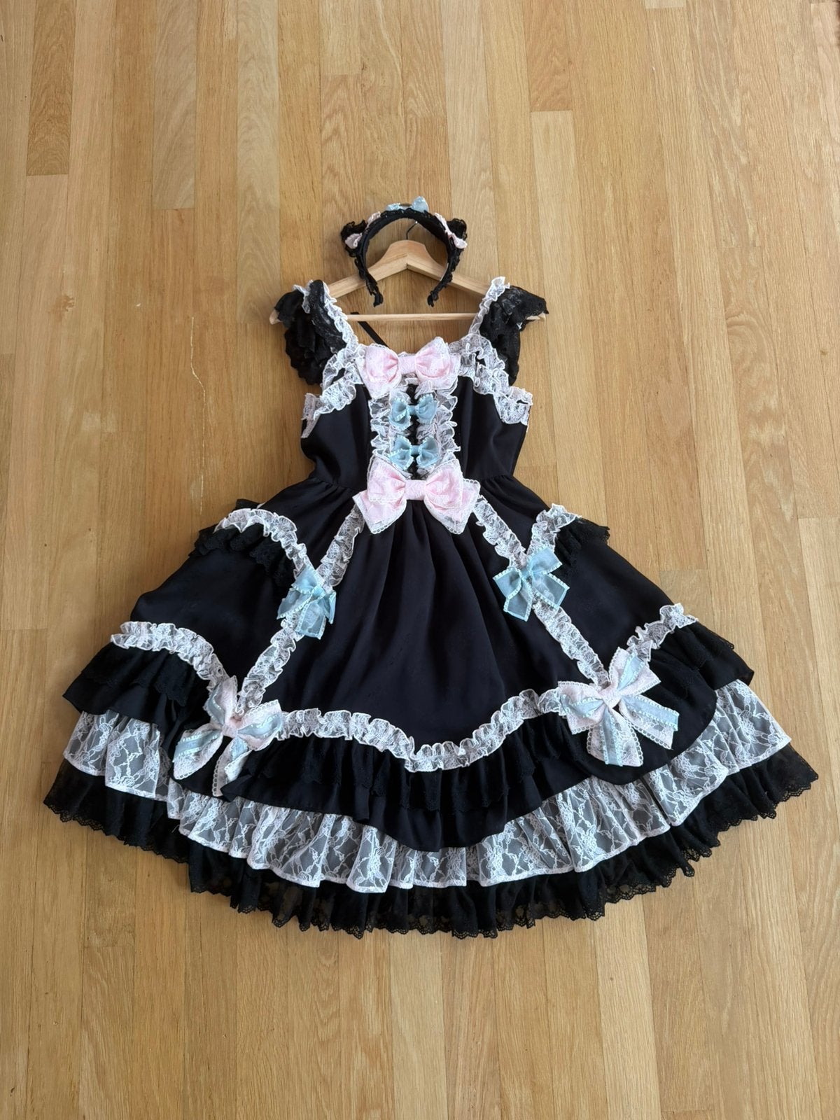 Angelic Pretty Jurk Gelato Party Ruffle Set (2023 collectie), Zwart, Ophalen of Verzenden, Zo goed als nieuw, Maat 36 (S)