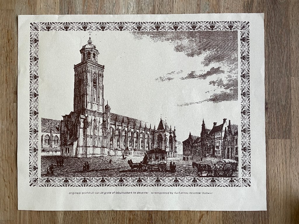 Originele Zeefdruk De grote of Lebuinuskerk te Deventer, 2st, Antiek en Kunst, Ophalen of Verzenden
